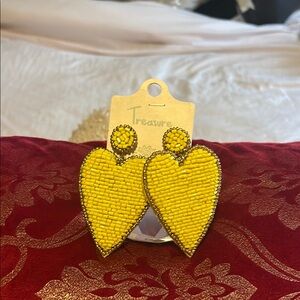Yellow Beaded Heart Earrings